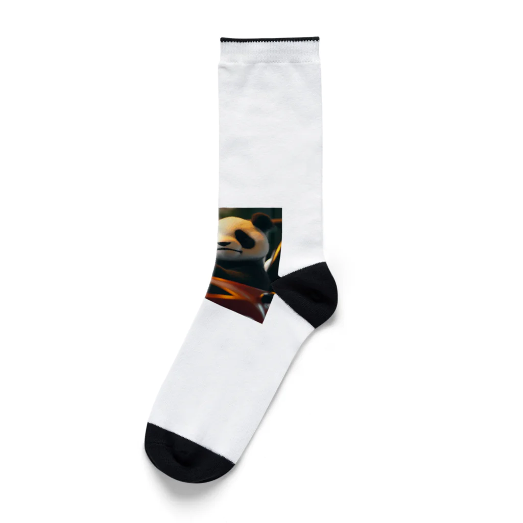 Shiba_IncのPanda driving a car（車を運転するパンダ） Socks