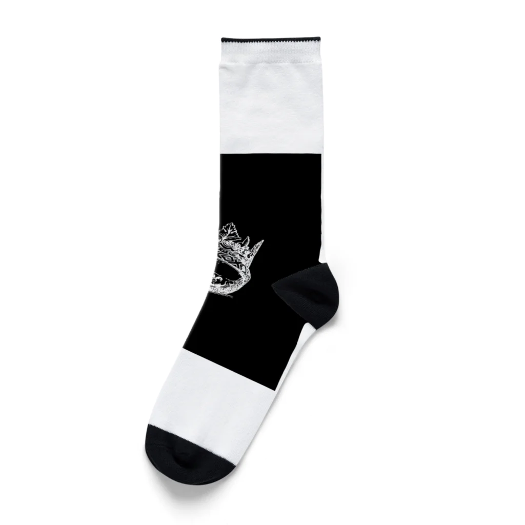 COOL&SIMPLEのBlack White Illustrated Skull King  Socks