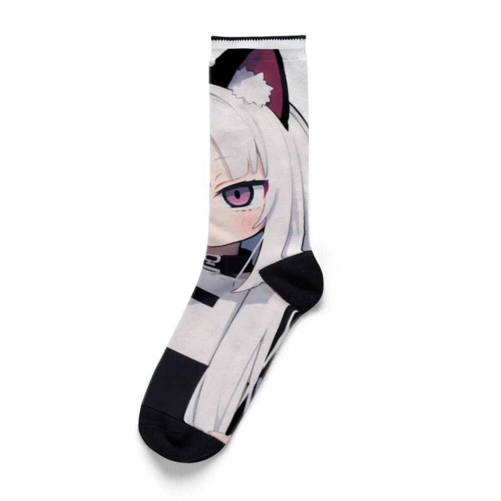 ケモ耳美少女キツネちゃん（AIart）のキュート＆ワイルドな髪の女の子 Socks