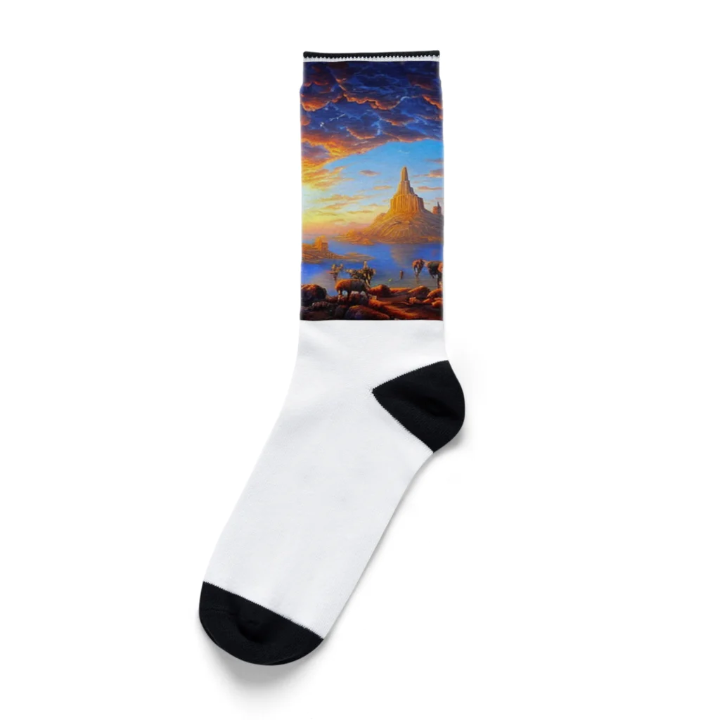 宇宙開発デザイン科の夕陽の中の城 Socks