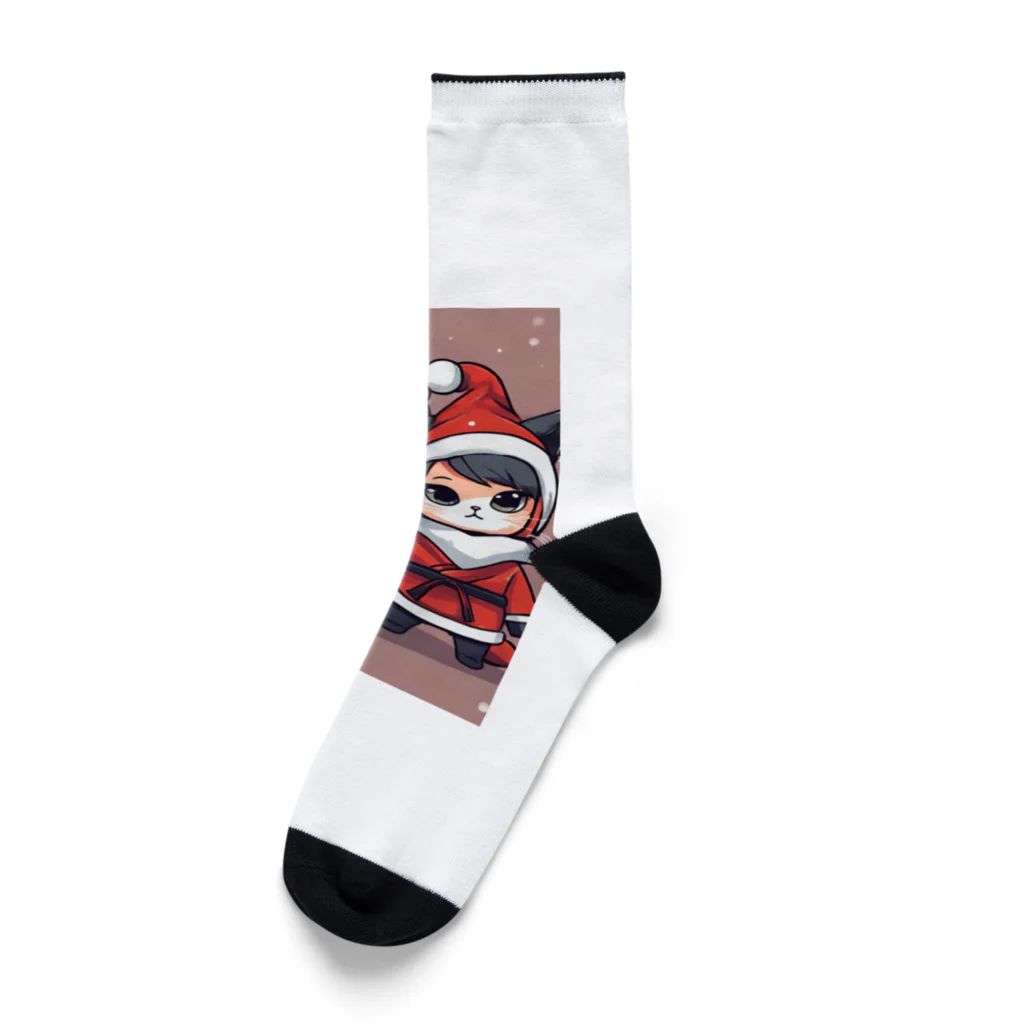 ニンニン忍者パンのクリスマスの着ぐるみを身にまとった可愛らしい忍者イラスト・グッズ Socks