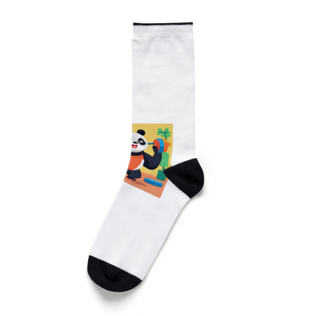 萌えキャラ大好きの筋トレをするパンダイラストのグッズ Socks