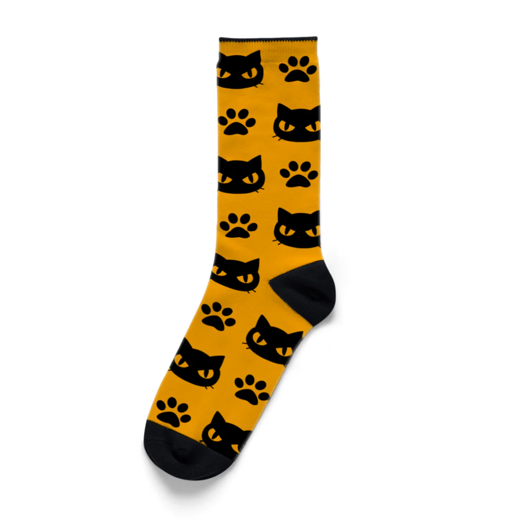 mkumakumaの黒猫と足跡黄 Socks