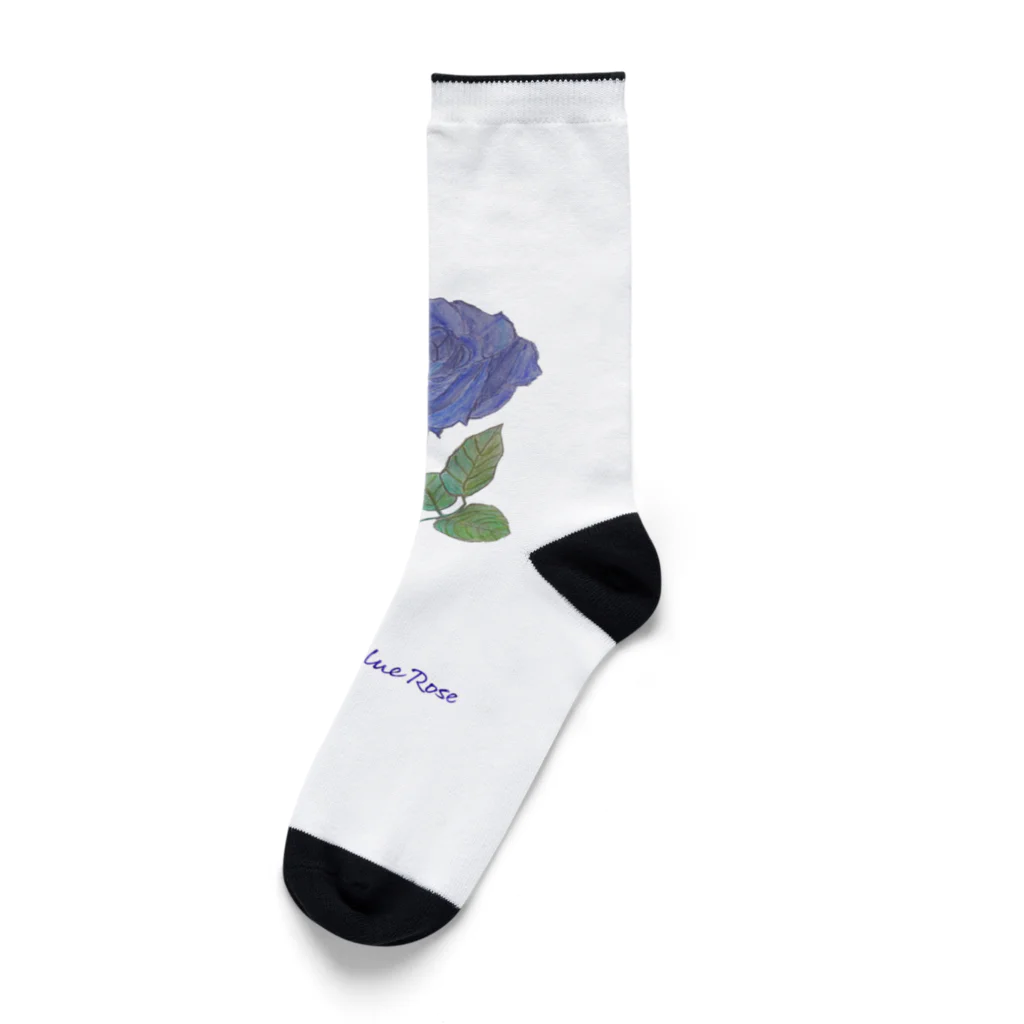 水色プリントの夢叶う青い薔薇 Socks