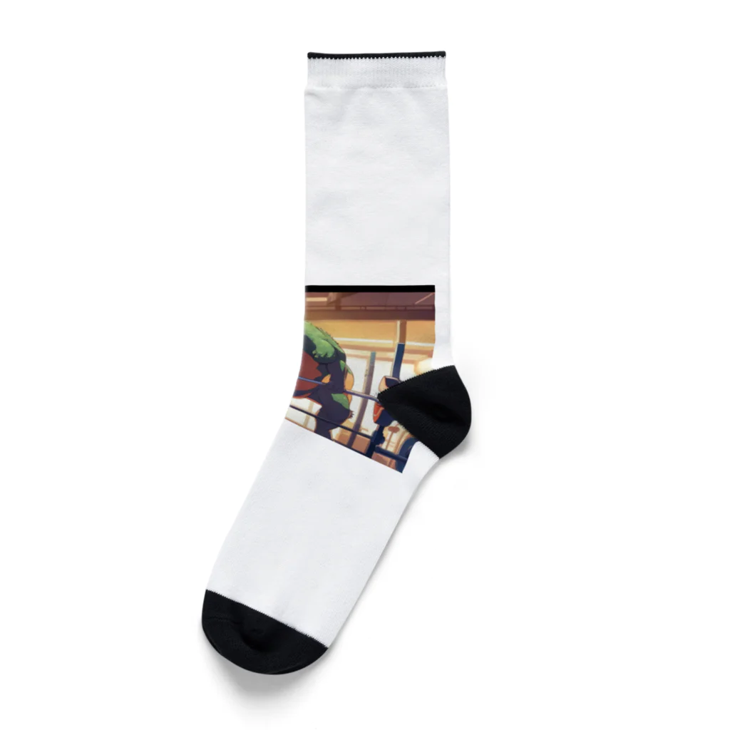 yo_yo_0903の筋トレをする恐竜 Socks