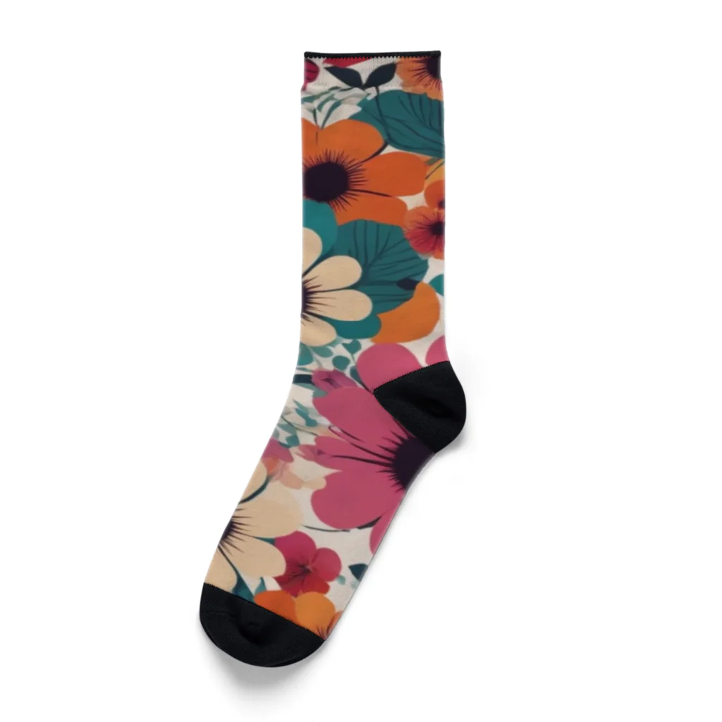 NATSUMAKITSUNEの北欧風　花柄　マリメッコ風 Socks