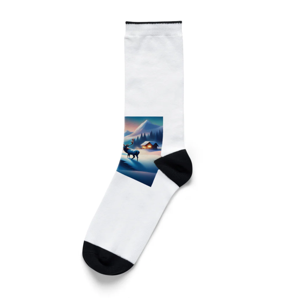 Passionista Lifestyle Emporium : 情熱的なライフスタイルエンポリウムの極光の冬景色とトナカイ Socks