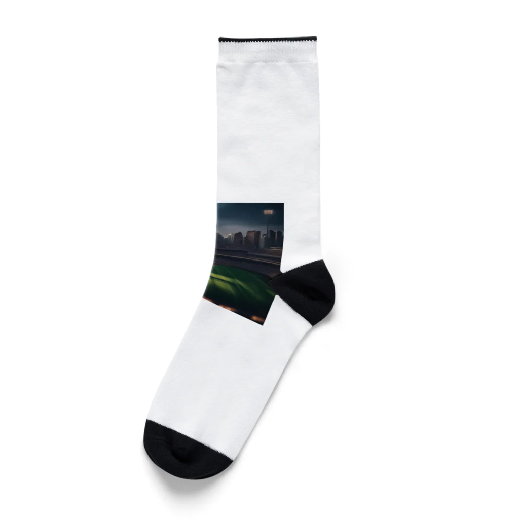 dream_canvasの空にそびえる高層ビルとスポーツスタジアムの壮大な景色。 Socks