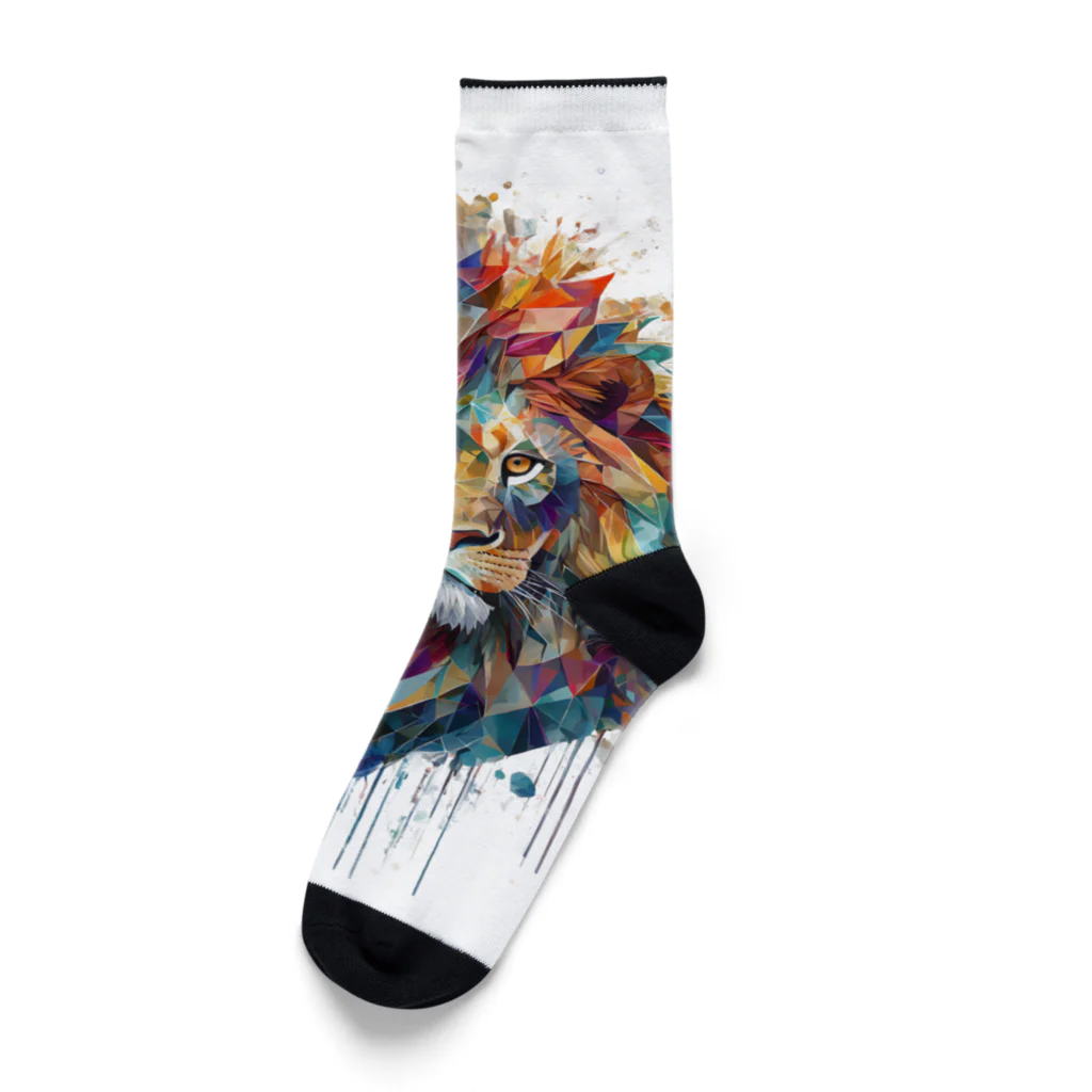 MirofuruDesignの抽象的なライオンスプラッシュTシャツ Socks