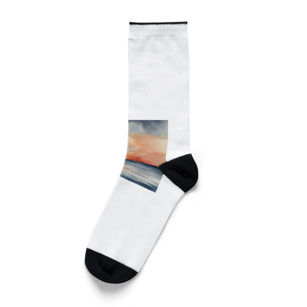 古賀新太郎の夕日に染まる海を背 Socks