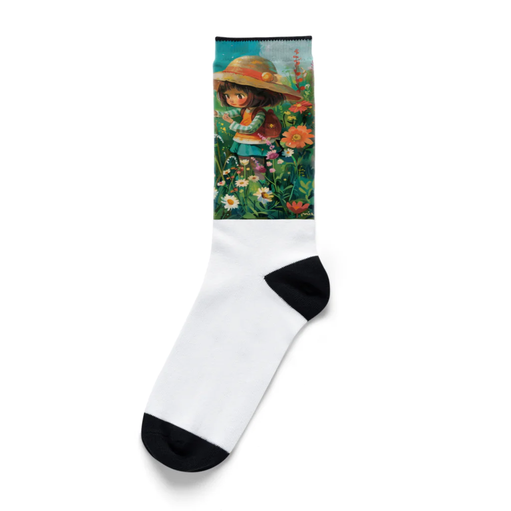 AQUAMETAVERSEのお花畑に囲まれる猫ちゃんと私 アメジスト 2846 Socks