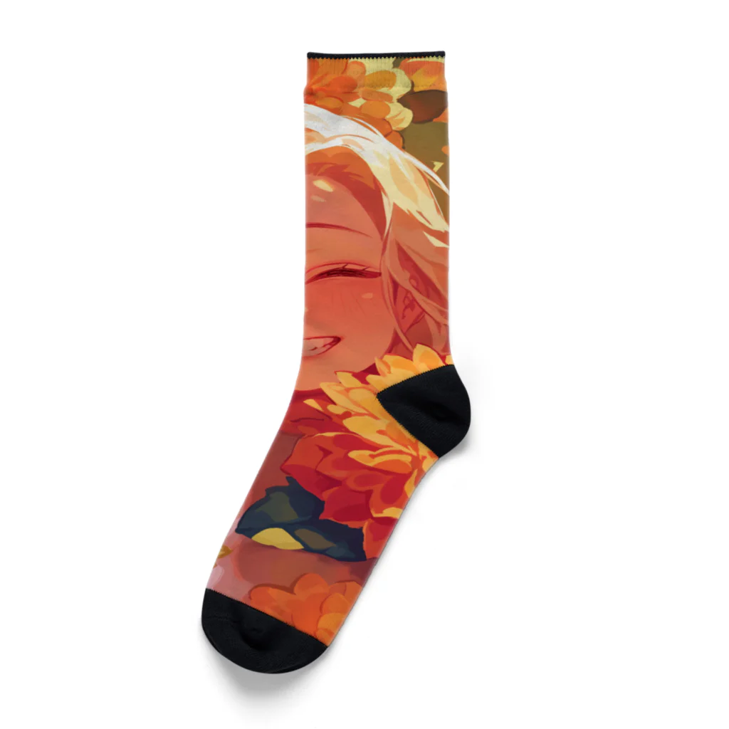 AQUAMETAVERSEのダリアの花の中の笑顔　なでしこ1478 Socks