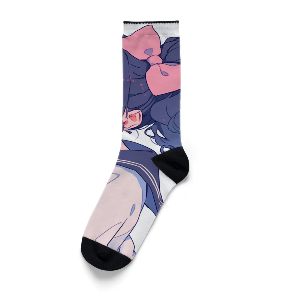 AQUAMETAVERSEのキュートな大きなリボン　BLUE PLUM  691 Socks