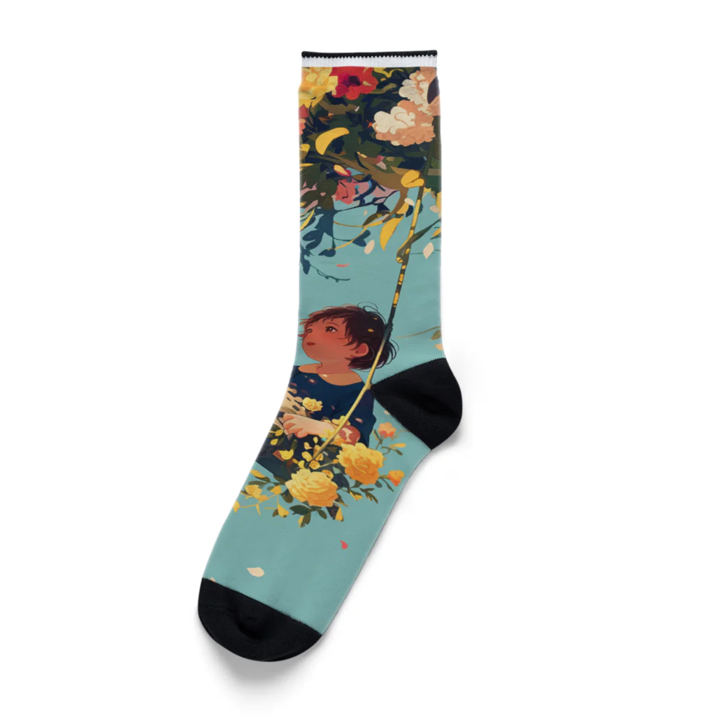 AQUAMETAVERSEの花ブランコに揺られ喜ぶ女の子　ラフルール　1859 Socks