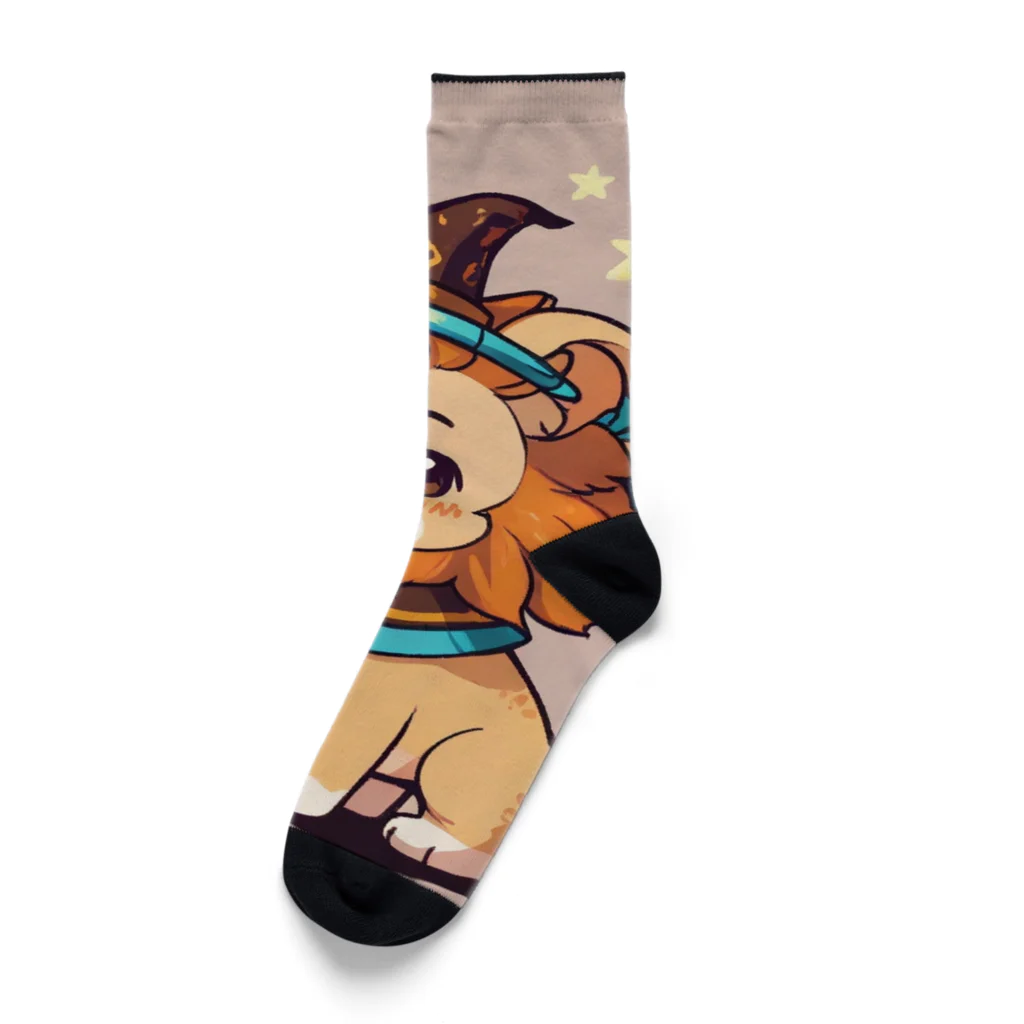 ganeshaの魔法の杖を持ったかわいいライオン Socks