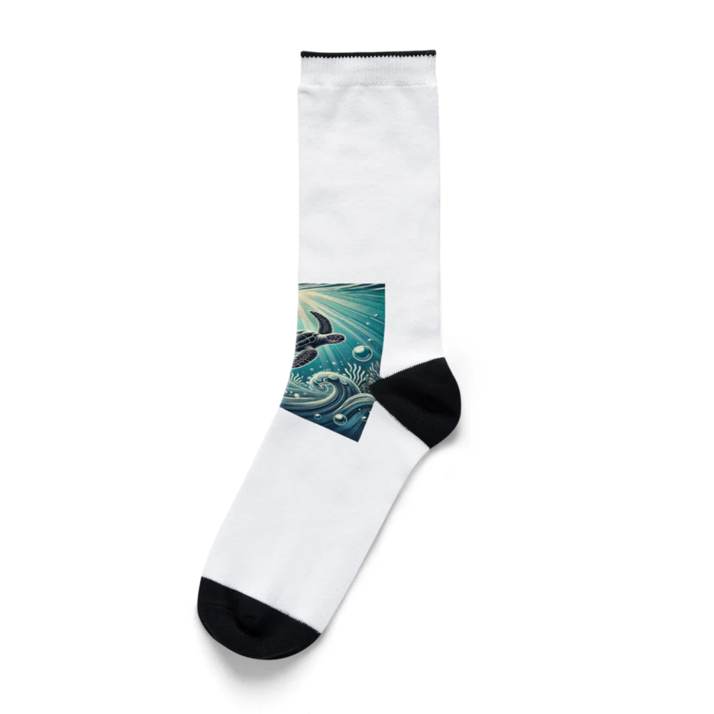海の幸のウミガメと水流 Socks