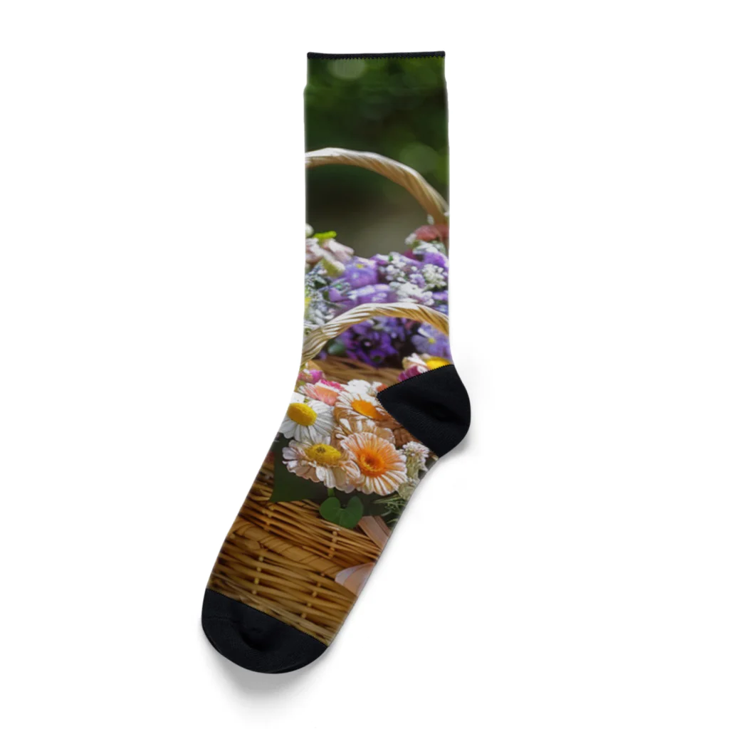 AQUAMETAVERSEの華やかな花が入った花かご　なでしこ1478 Socks