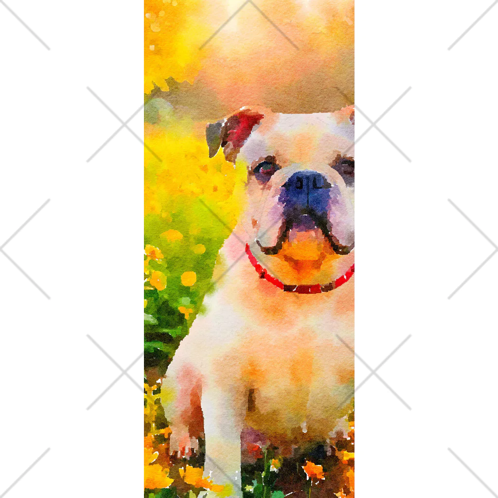 犬好きのしましまの水彩画の犬 花畑のブルドッグのイラスト Socks