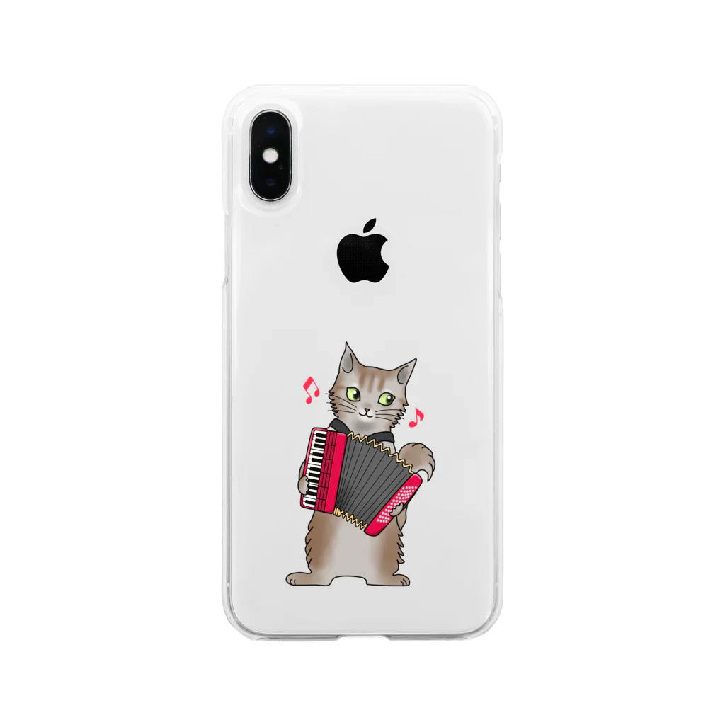 Ａｔｅｌｉｅｒ　Ｈｅｕｒｅｕｘのアコーディオンを弾く猫 Soft Clear Smartphone Case