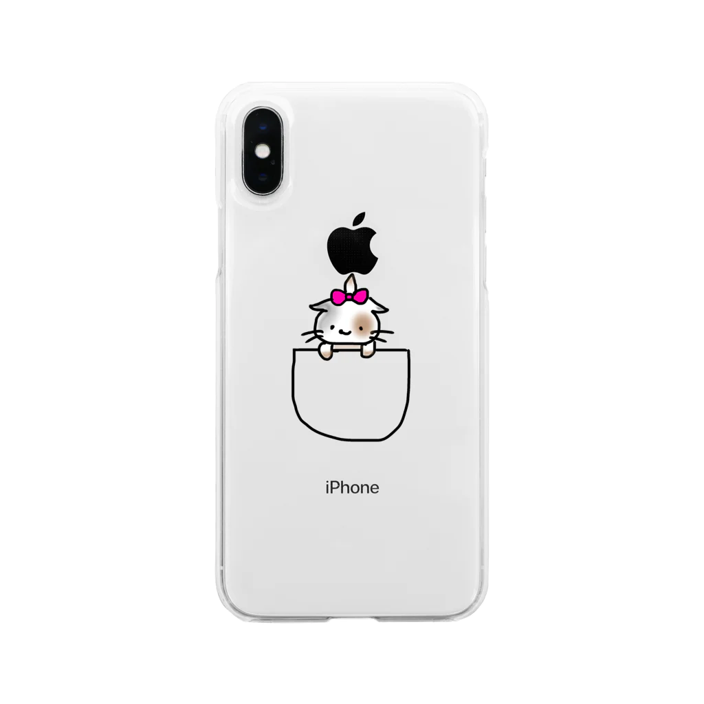 おもち屋さんのポケットねこ Soft Clear Smartphone Case