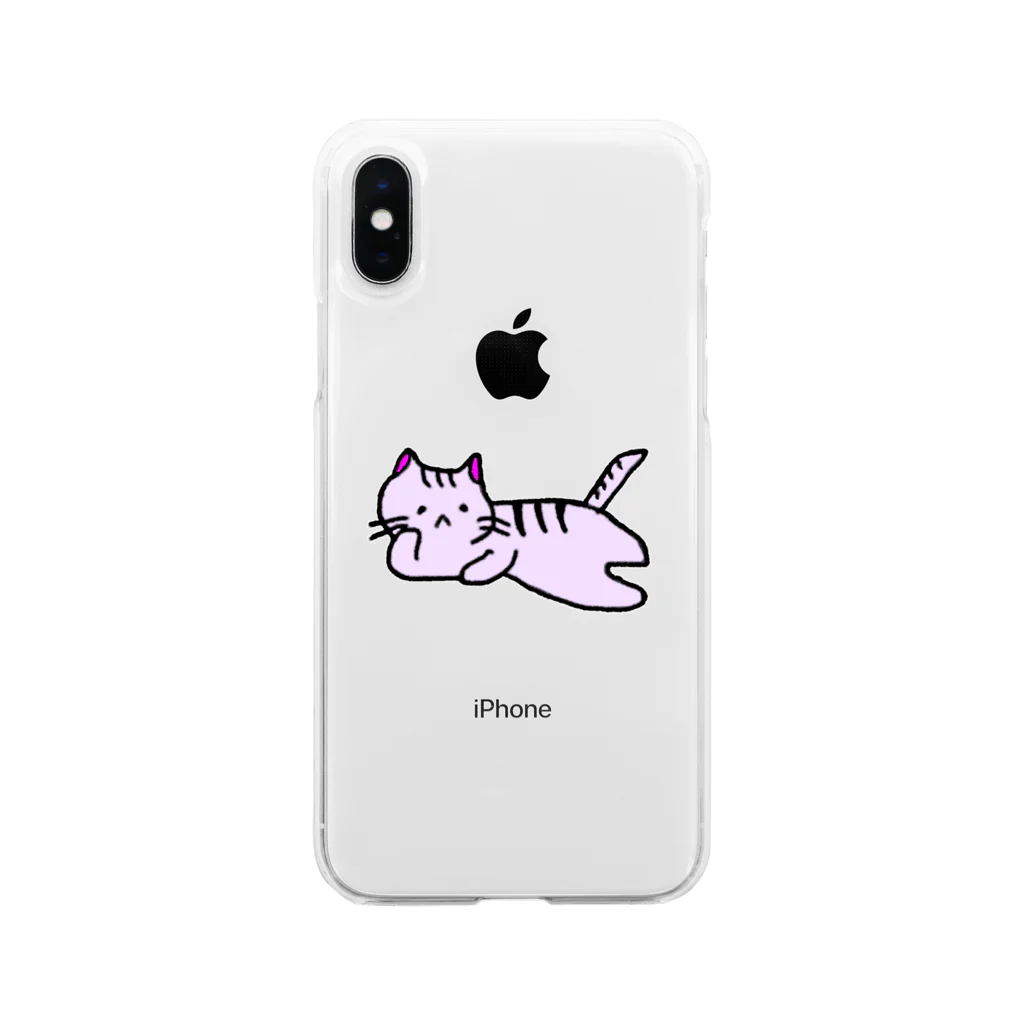 おもち屋さんのごろごろねこ（紫） Soft Clear Smartphone Case