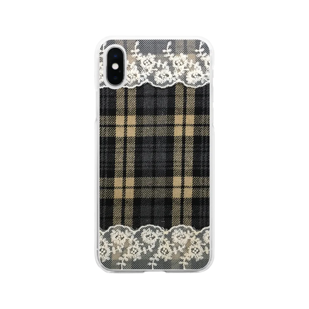 merongのチェック＆レース Soft Clear Smartphone Case