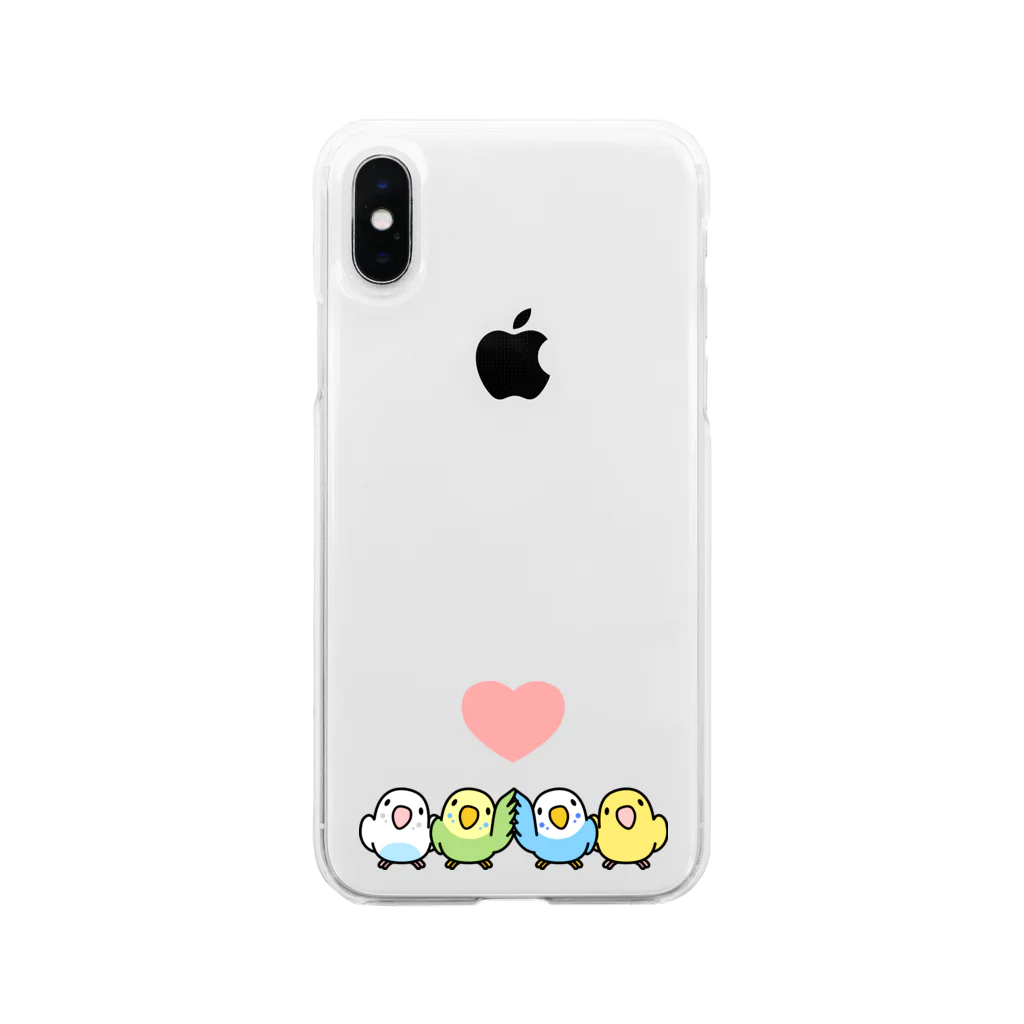 まめるりはことりのハイタッチなかよしセキセイインコ【まめるりはことり】 Soft Clear Smartphone Case