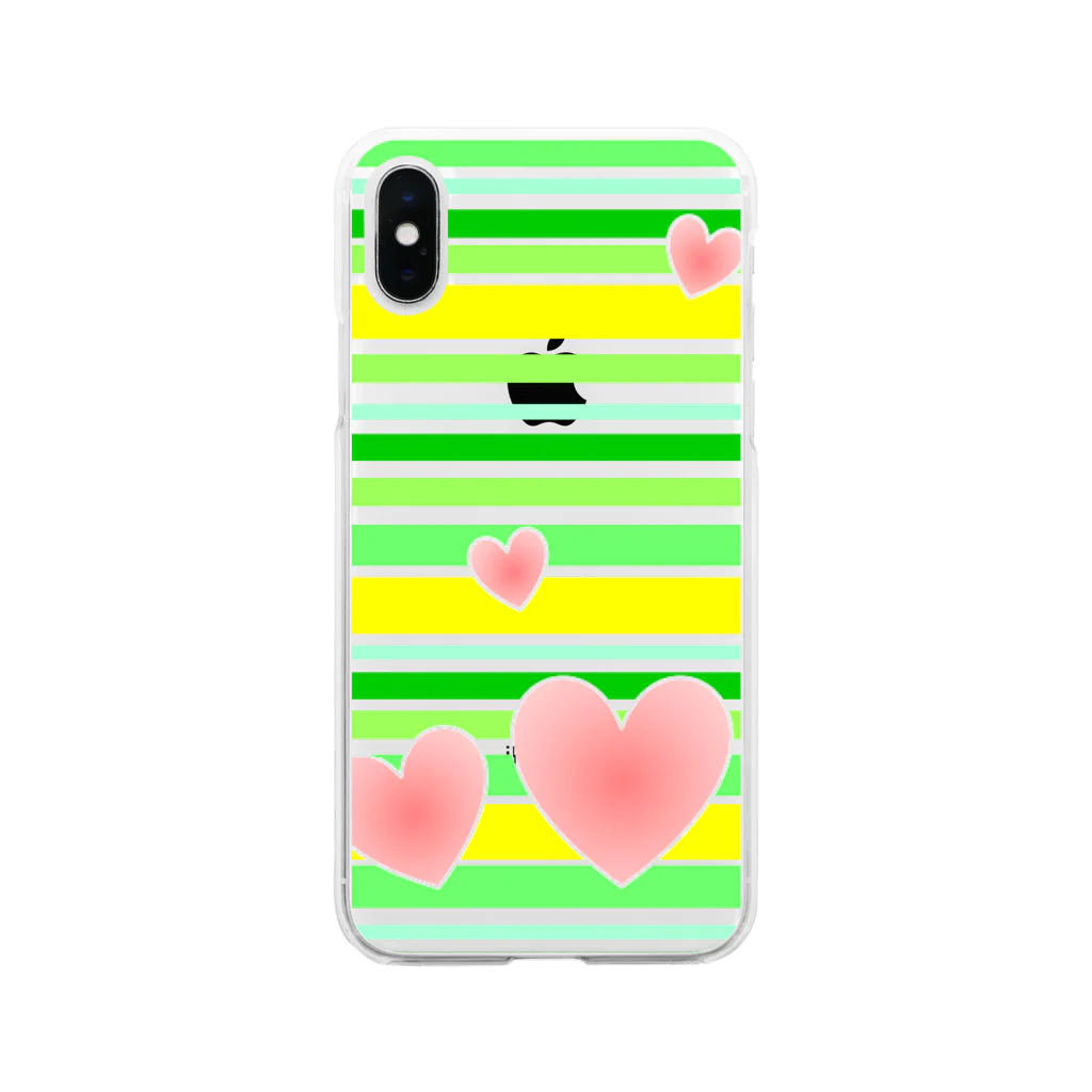 sanasanaのボーダー＋♡黄色＆緑 Soft Clear Smartphone Case