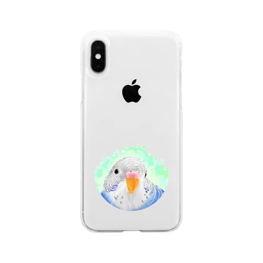 まめるりはことりのセキセイインコ　オパーリン【まめるりはことり】 Soft Clear Smartphone Case