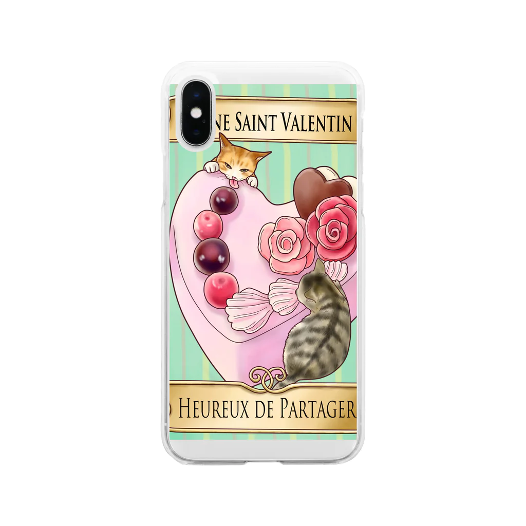 Ａｔｅｌｉｅｒ　Ｈｅｕｒｅｕｘの猫💗猫 バレンタイン　Heureux de Partager Soft Clear Smartphone Case