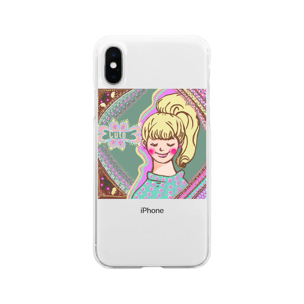 にじわたりねこのキュートなガール Soft Clear Smartphone Case