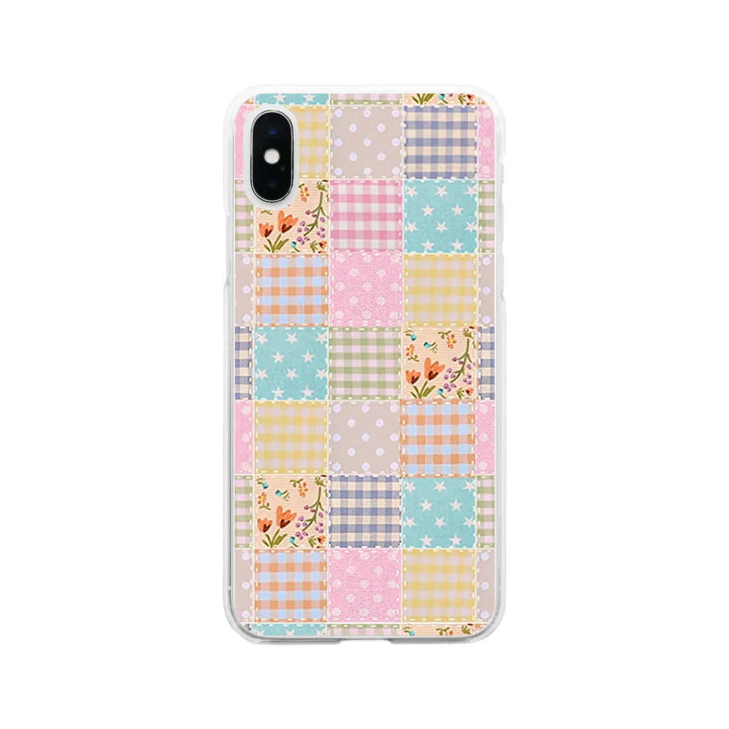 merongのミルキーパッチワーク風♡(花) Soft Clear Smartphone Case