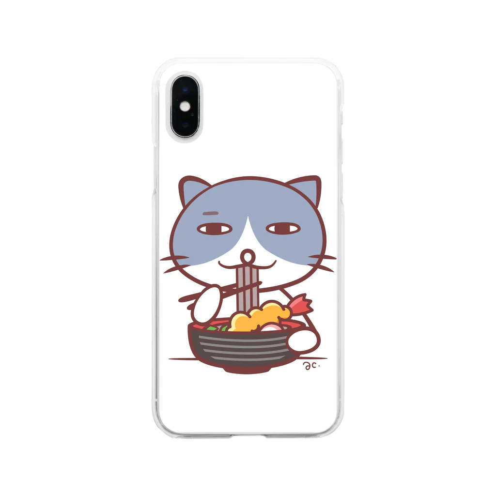 cream houseのそばを食べるネコ（しろ） Soft Clear Smartphone Case