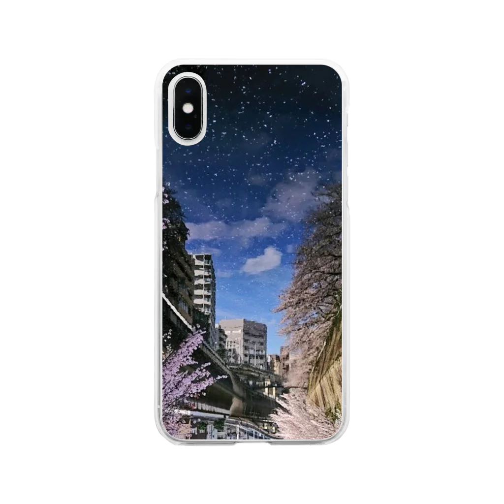 古春一生(Koharu Issey)の桜降る川空へ。 Soft Clear Smartphone Case