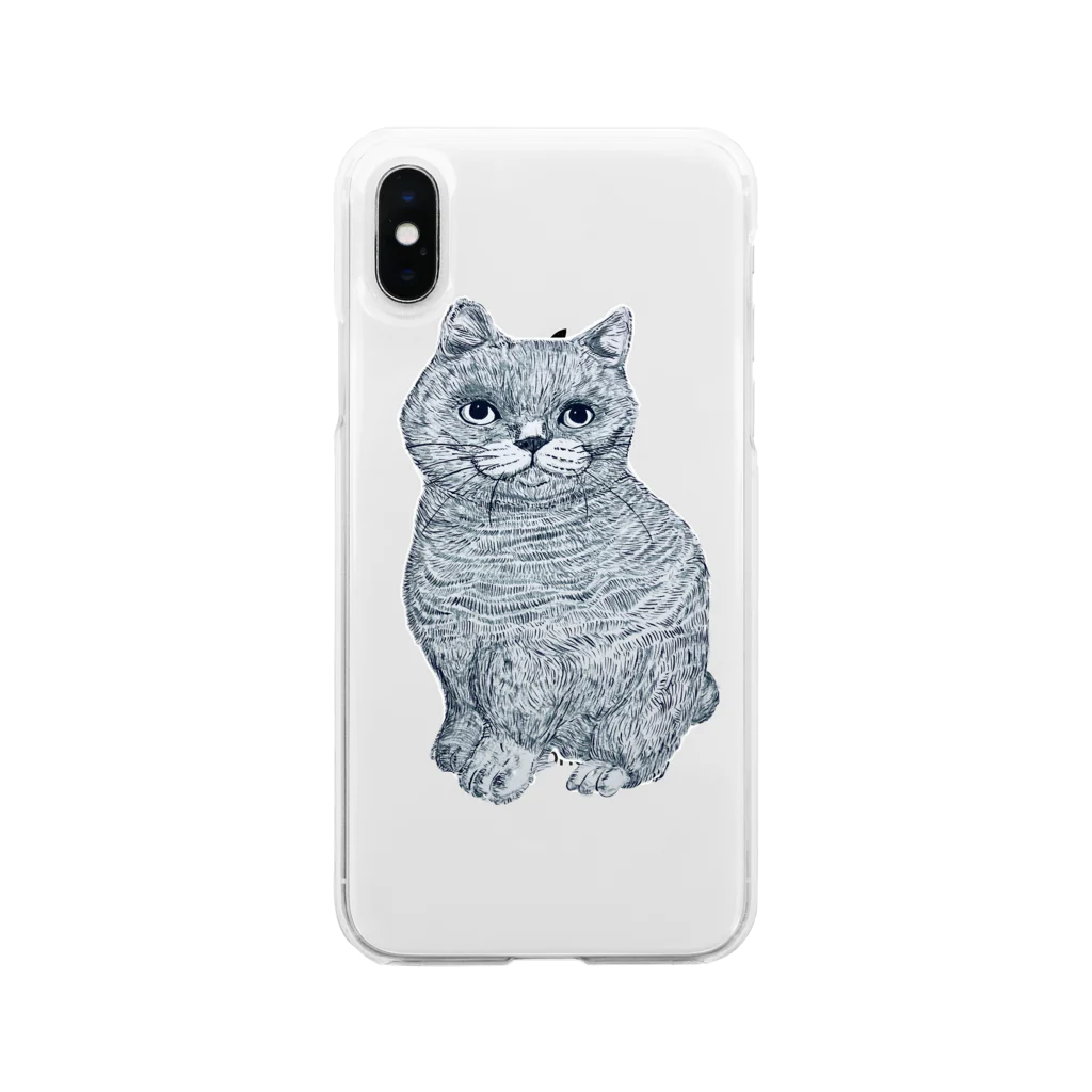 筆ペンどうぶつの猫さん Soft Clear Smartphone Case