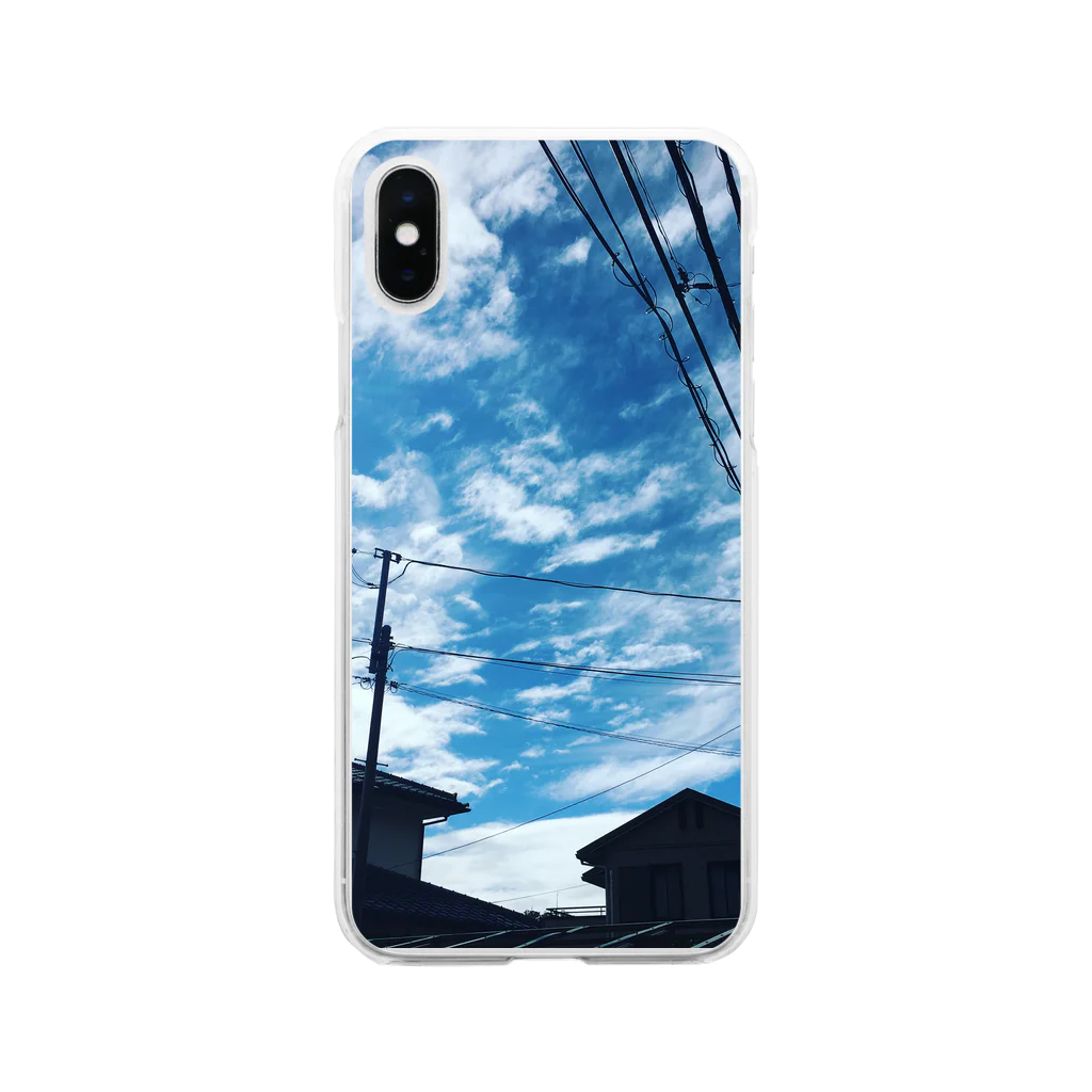 湘南の風景　 Seaside landscape at Shonan area in japanの電線のある風景 Soft Clear Smartphone Case