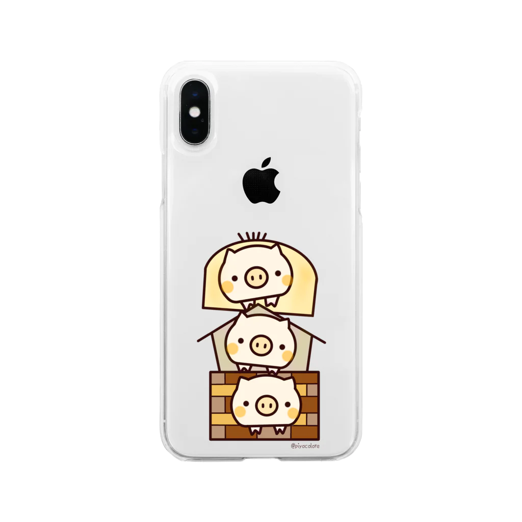 Piyocoloreの三匹の仲良し子ブタくん Soft Clear Smartphone Case