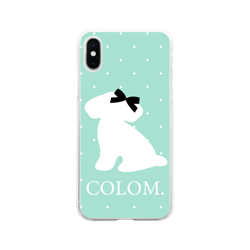 コロ。COLOM.犬いぬdogリボングッズ.の【コロ。COLOM.】エメラルドブルー！トイプードル！かわいい！人気犬DOGグッズ！ といぷーどる Soft Clear Smartphone Case