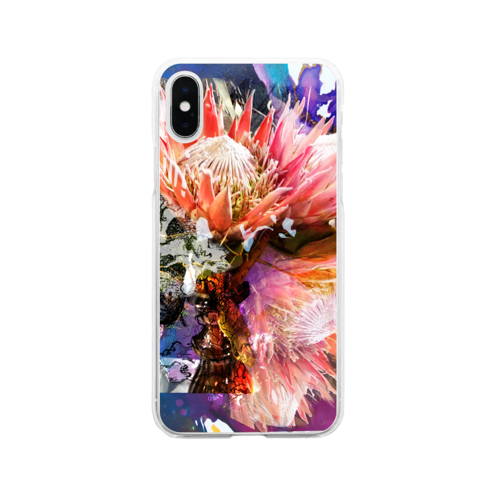 hugging love ＋《ハギング ラブ プラス》の+ Fete des fleurs 01《king Protea》 Soft Clear Smartphone Case