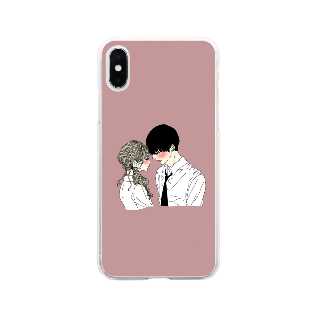 ダンナツのカップルスマホケース くすみレッド Soft Clear Smartphone Case