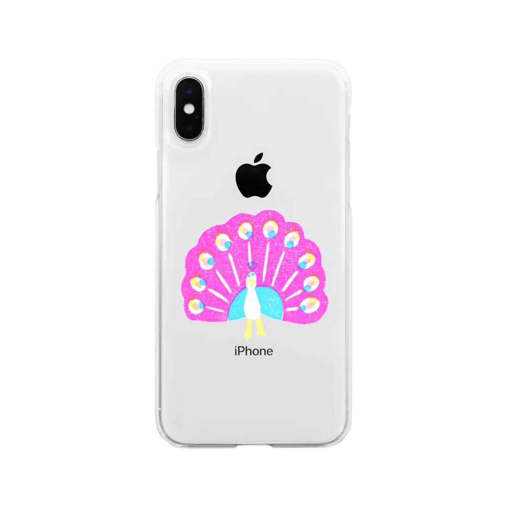 yosicoのクジャク　桃羽 Soft Clear Smartphone Case