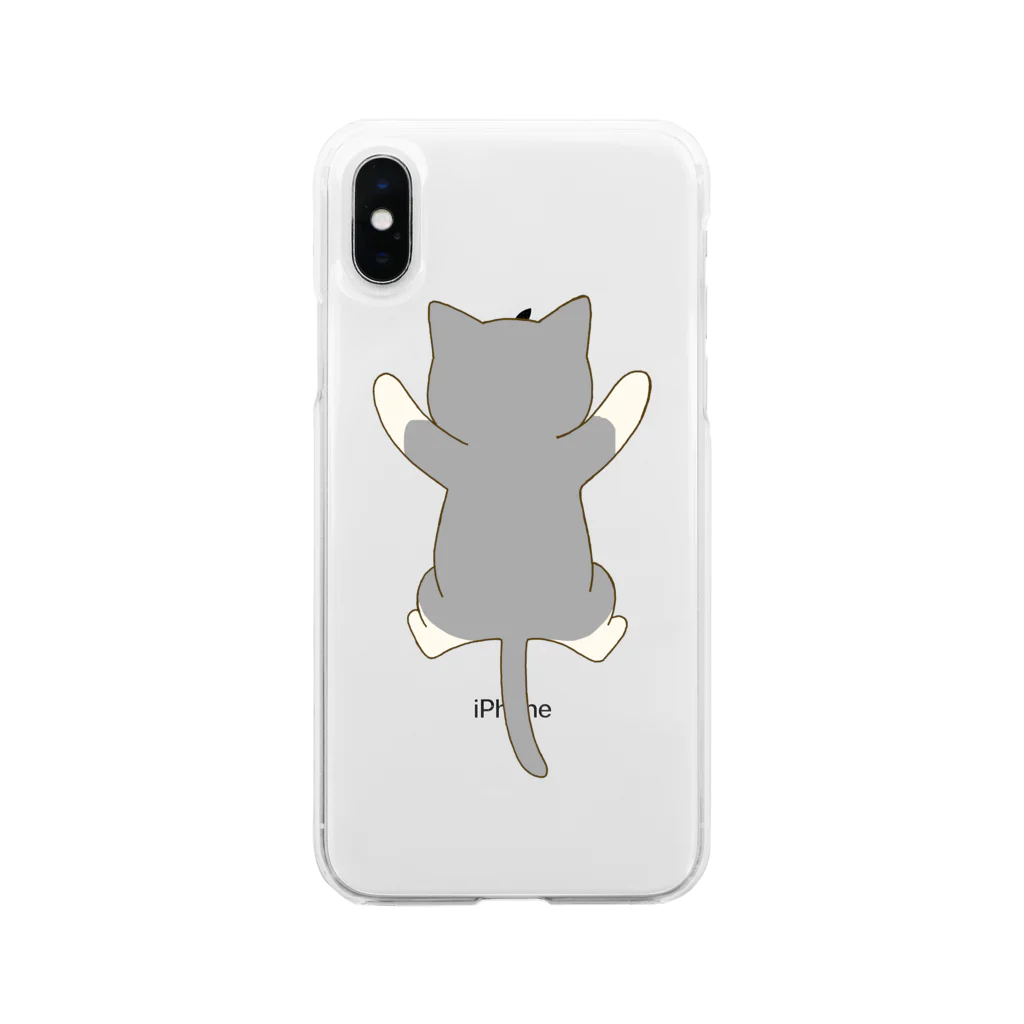 かわいいもののおみせ　いそぎんちゃくのしがみつく灰白猫 Soft Clear Smartphone Case