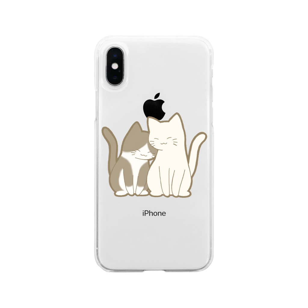 かわいいもののおみせ　いそぎんちゃくの仲良し猫　白黒ハチワレ&白 Soft Clear Smartphone Case