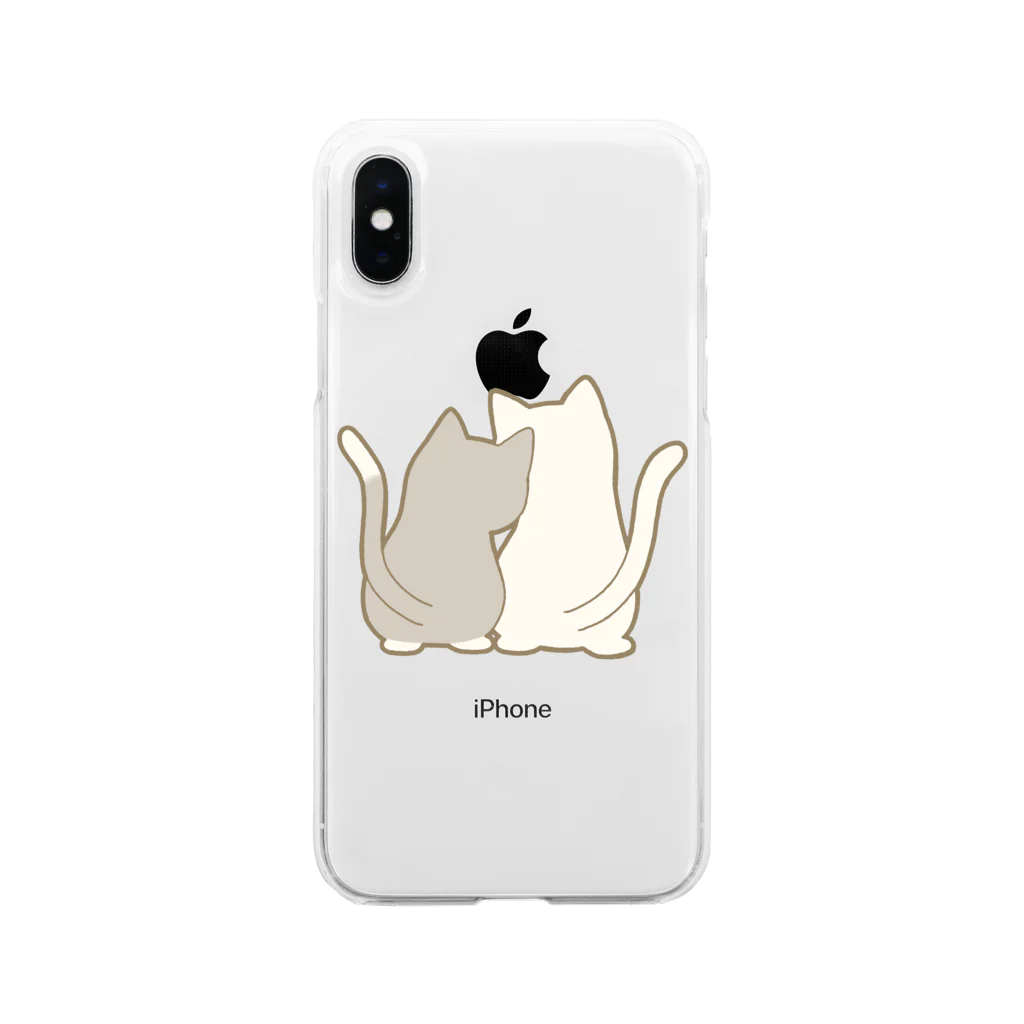 かわいいもののおみせ　いそぎんちゃくの仲良し猫の背中　灰白&白 Soft Clear Smartphone Case