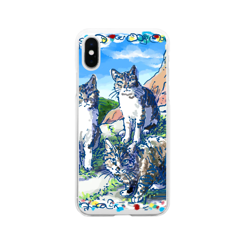 Atelir SOLEILのミコノス島の山登り猫 Soft Clear Smartphone Case