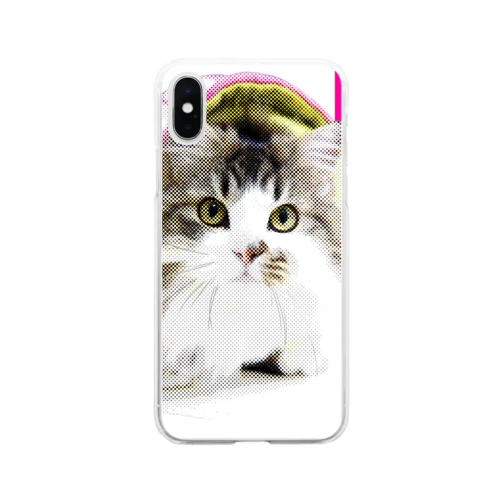 ラガマフィンの36さんの丸ドットモザイクピンクパーカー36CAT Soft Clear Smartphone Case