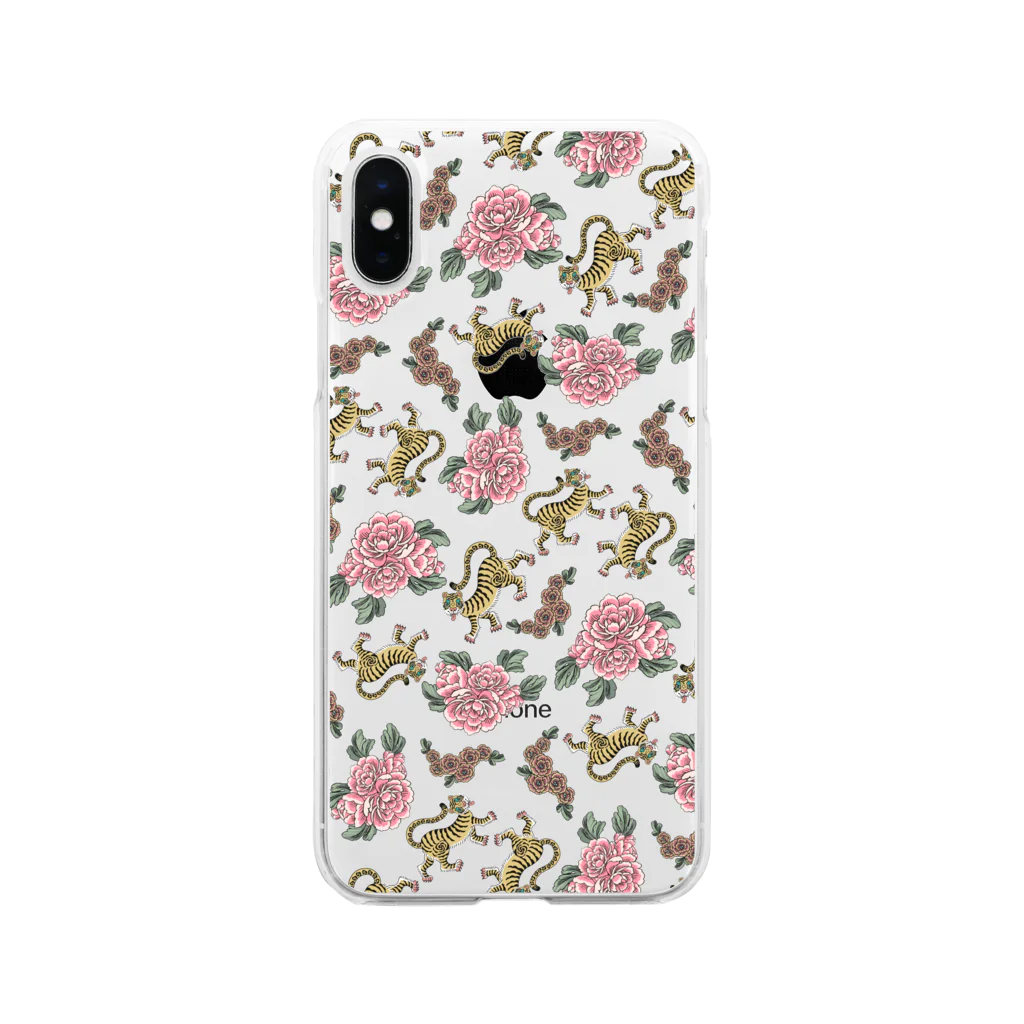 ムギギギのお花と虎ちゃん（白） Soft Clear Smartphone Case