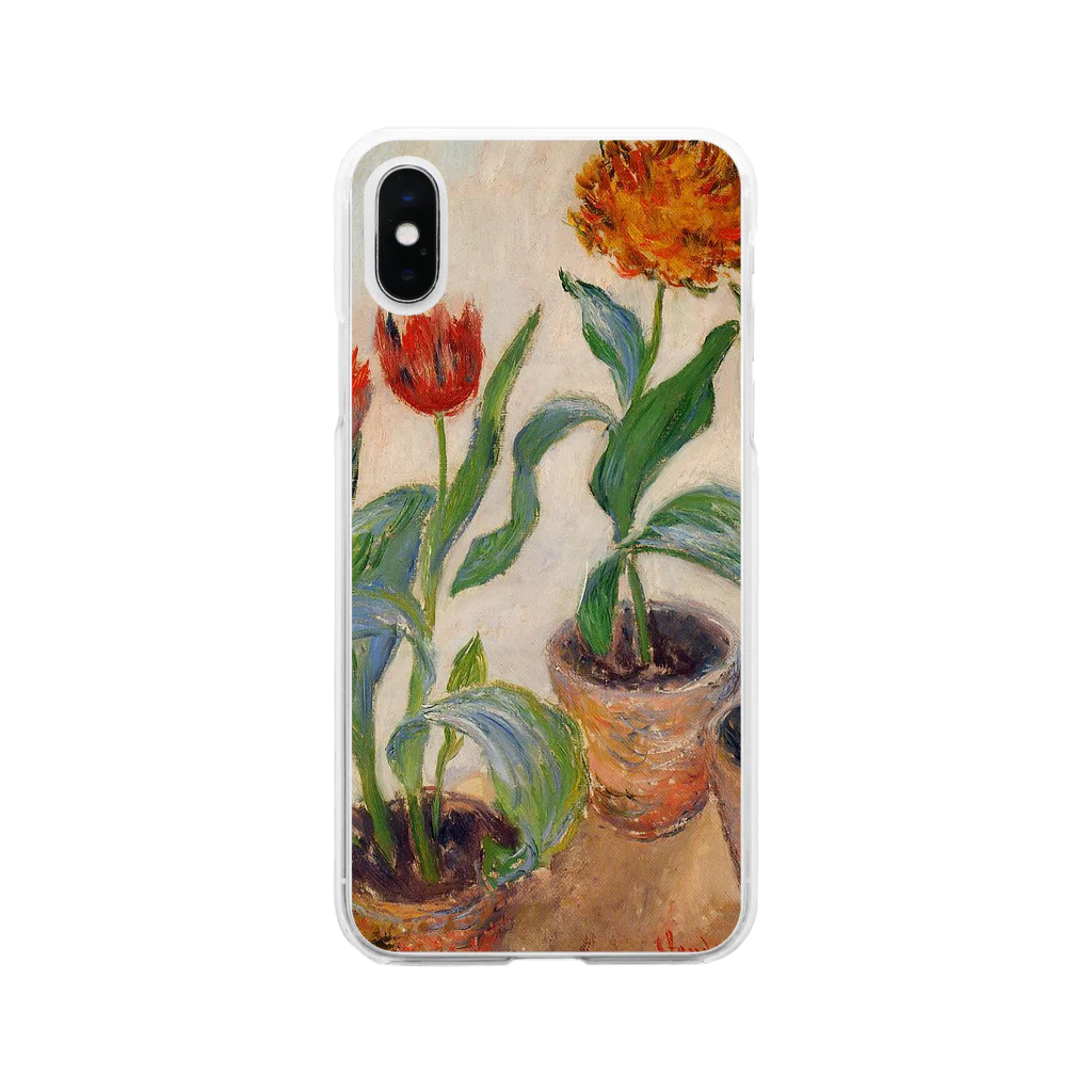 Art Baseのクロード・モネ / 1883 / Three Pots of Tulips / Claude Monet Soft Clear Smartphone Case