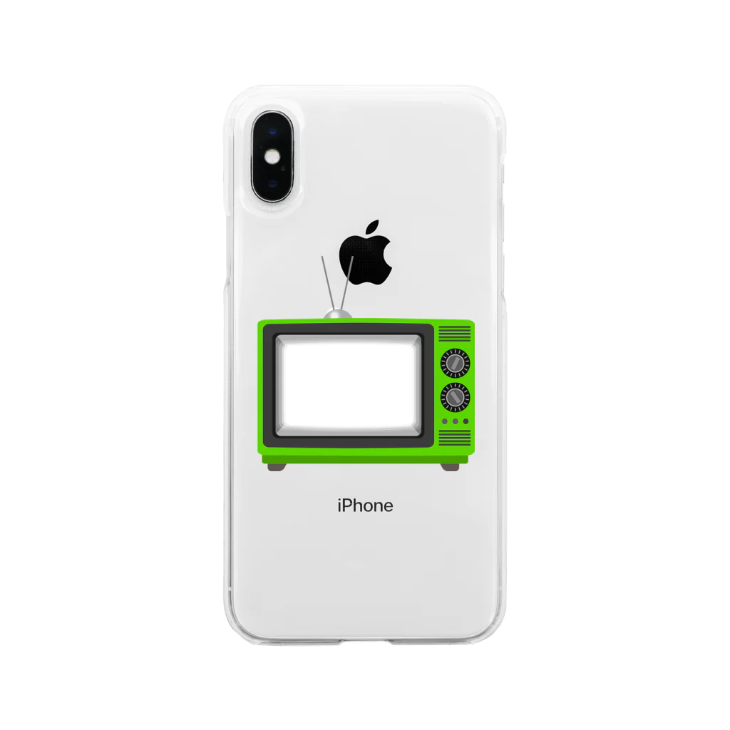 illust_designs_labのレトロな昭和の可愛い緑色テレビのイラスト 画面オン Soft Clear Smartphone Case