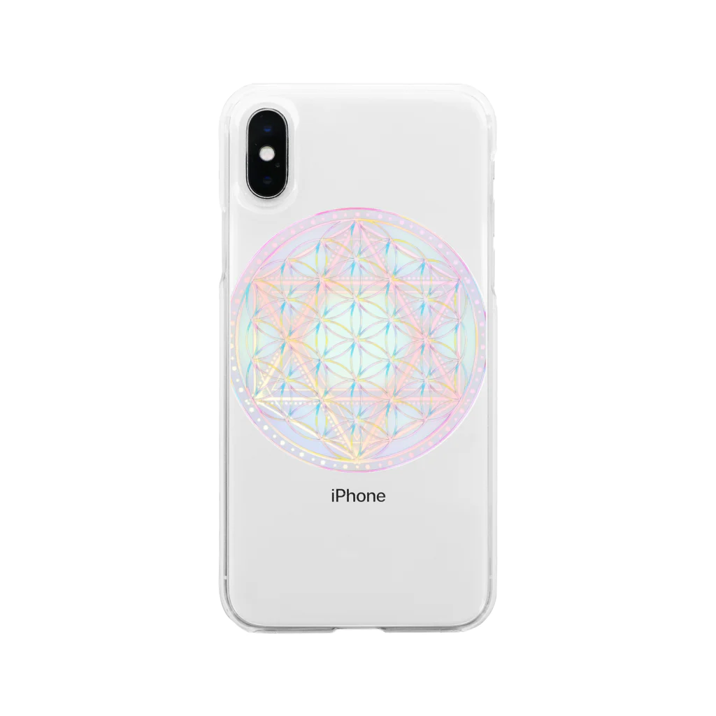 HIRO CollectionのRainbow Flower of Life & Hexagram ソフトクリアスマホケース